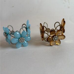 Light Blue and Light Brown Rhinestone Cuff Bracelets